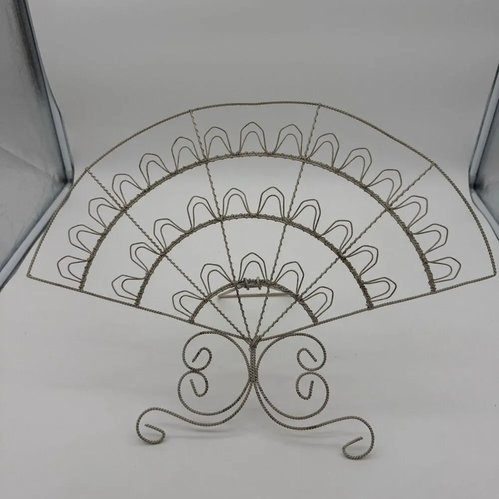 Christmas Card Holder Oriental Wired Scrolled Shelf Folding Fan Design 21x16.5